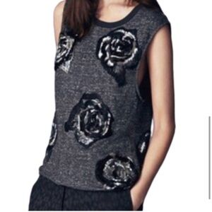 AllSaints Graphic Print Crew Neck Top - Grey Tops, Clothing -size 6, us2 Eu 34